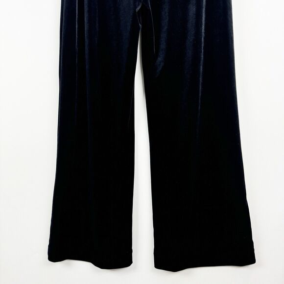 WHBM Velvet Wide Leg Women's Black Velour Pull On Stretch Mid Rise Pants Large - Picture 6 of 16